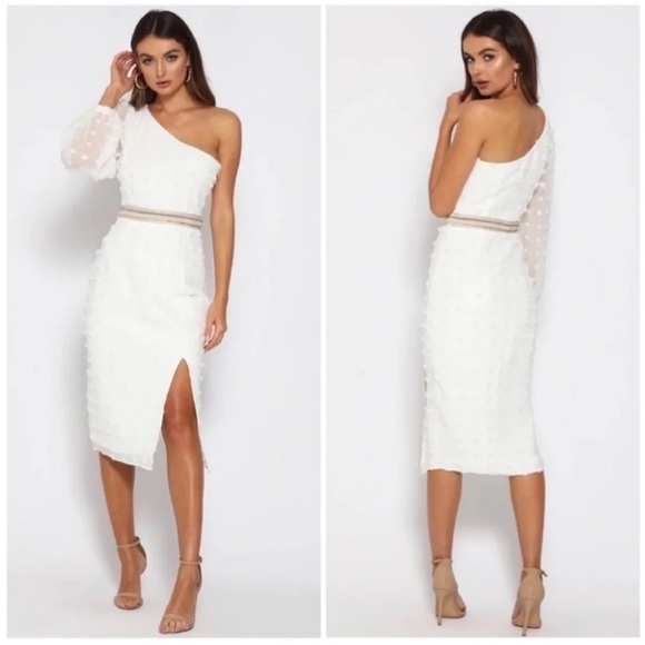 Jaus Alira One Shoulder Midi Dress White NWT - Picture 3 of 10